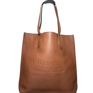 Burberry Chestnut Brown Embossed Logo Leather Large Remington Shopper Tote Bag